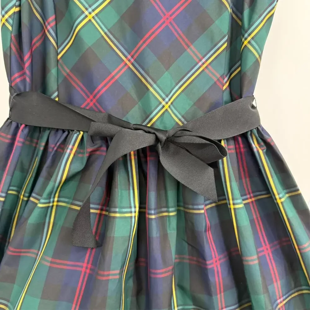 Ralph Lauren Girls Dress Sz 12 Green Tartan Plaid Fit Flare Bow Preppy Holiday